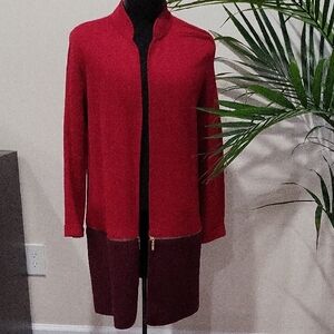 Chico's Bi-color Burgundy/maroon Knit Sweater/cardigan Convertible,zip Off, Sz3